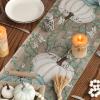 Artoid Mode Orange Pumpkins Eucalyptus Leaves Fall Table Runner, Autumn Thanksgiving Kitchen Dining Table Decoration for Home Party Decor 13×72 Inch(Wood-blue)