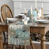 Artoid Mode Orange Pumpkins Eucalyptus Leaves Fall Table Runner, Autumn Thanksgiving Kitchen Dining Table Decoration for Home Party Decor 13×72 Inch(Wood-blue)