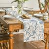 Artoid Mode Peacock Flower Chinoiserie Pompon Fall Table Runner, Seasonal Modern Kitchen Dining Table Decoration for Home Party Decor 13×72 Inch(Blue/White)