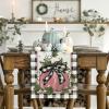 Artoid Mode Pumpkin Bow Buffalo Plaid Fall Table Runner,Seasonal Autumn Kitchen Dining Table Decoration for Home Party Decor 13×72 Inch(Black/Beige/Pink)