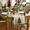 Artoid Mode Red Pine Trees Merry Christmas Table Runner, Winter Xmas Holiday Kitchen Dining Table Decoration for Home Party Decor 13×72 Inch(Beige-gold)