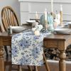 Artoid Mode Spring Navy Blue Floral Chinoiserie Table Runner, Seasonal Summer Kitchen Dining Table Decoration for Home Party Decor 13×72 Inch(Blue/Beige)