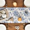Artoid Mode Spring Navy Blue Floral Chinoiserie Table Runner, Seasonal Summer Kitchen Dining Table Decoration for Home Party Decor 13×72 Inch(Blue/Beige)
