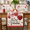 Artoid Mode Stripe Heart Valentine’s Table Runner, Be My Valentine Anniversary Kitchen Dining Table Decoration for Home Party Decor 13×72 Inch(Red)