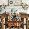 Artoid Mode Turkey Give Thanks Thanksgiving Table Runner, Seasonal Fall Autumn Kitchen Dining Table Decoration for Home Party Decor 13×72 Inch(Brown)