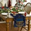 Artoid Mode Watercolor Star Olives Hanukkah Table Runner, Seasonal Chanukah Menorah Kitchen Dining Table Decoration for Outdoor Home Party 13×72 Inch(Blue)