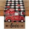 Artoid Mode Black Red Buffalo Plaid Hearts Truck Love Valentine’s Day Table Runner, Kitchen Dining Table Decoration for Home Party Decor 13×72 Inch(Black/White)
