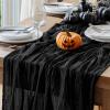 Artoid Mode Boho Cheesecloth Gauze Dusty Pink Wedding Table Runner, 120 Inch Seasonal Fabric Kitchen Dining Holiday Table Decor for Home Party Indoor(Black)