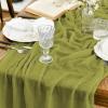 Artoid Mode Boho Cheesecloth Gauze Dusty Pink Wedding Table Runner, 120 Inch Seasonal Fabric Kitchen Dining Holiday Table Decor for Home Party Indoor(Grass Green)