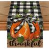 Artoid Mode Buffalo Plaid Bowknot Pumpkin Thankful Fall Table Runner, Autumn Thanksgiving Kitchen Dining Table Decoration for Home Party Decor 13×72 Inch(Linen)