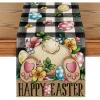 Artoid Mode Buffalo Plaid Bunny Egg Flowers Happy Easter Table Runner, Seasonal Spring Kitchen Dining Table Decor for Home Party Decor 13×72 Inch(Black)