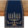 Artoid Mode Candle Menorah Hanukkah Table Runner, Hexagram Chanukah Holiday Kitchen Dining Table Decoration for Home Party Decor 13×72 Inch(Blue)