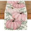 Artoid Mode Orange Pumpkins Eucalyptus Leaves Fall Table Runner, Autumn Thanksgiving Kitchen Dining Table Decoration for Home Party Decor 13×72 Inch(Pink)