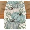 Artoid Mode Orange Pumpkins Eucalyptus Leaves Fall Table Runner, Autumn Thanksgiving Kitchen Dining Table Decoration for Home Party Decor 13×72 Inch(Teal)