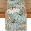 Artoid Mode Orange Pumpkins Eucalyptus Leaves Fall Table Runner, Autumn Thanksgiving Kitchen Dining Table Decoration for Home Party Decor 13×72 Inch(Wood-blue)