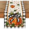Artoid Mode Pumpkin Bow Buffalo Plaid Fall Table Runner,Seasonal Autumn Kitchen Dining Table Decoration for Home Party Decor 13×72 Inch(Black/Beige/Orange)