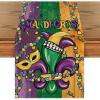 Artoid Mode Purple Green Orange Irises Masks Mardi Gras Table Runner, Seasonal Carnival Kitchen Dining Table Decoration for Home Party Decor 13×72 Inch(Purple/Green/Orange)
