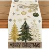 Artoid Mode Red Pine Trees Merry Christmas Table Runner, Winter Xmas Holiday Kitchen Dining Table Decoration for Home Party Decor 13×72 Inch(Beige-gold)