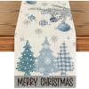 Artoid Mode Red Pine Trees Merry Christmas Table Runner, Winter Xmas Holiday Kitchen Dining Table Decoration for Home Party Decor 13×72 Inch(Blue)