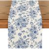 Artoid Mode Spring Navy Blue Floral Chinoiserie Table Runner, Seasonal Summer Kitchen Dining Table Decoration for Home Party Decor 13×72 Inch(Blue/Beige)