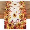 Artoid Mode Sunflower Eucalyptus Leaves Fall Table Runner, Seasonal Autumn Thanksgiving Kitchen Dining Table Decoration for Outdoor Home Party 13×72 Inch(Orange/Beige)