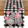 Artoid Mode Watercolor Buffalo Plaid Hearts Gnomes Love Valentine’s Day Table Runner, Seasonal Anniversary Wedding Holiday Kitchen Dining Table Decoration for Indoor Outdoor Home Decor 13 x 72 Inch(Pink)