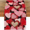 Artoid Mode White Pink Love Heart Valentine’s Day Table Runner, Holiday Anniversary Kitchen Dining Table Decoration for Home Party Decor 13×72 Inch(Black)