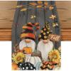 Artoid Mode Wood Gnomes Pumpkins Sunflower Leaves Fall Table Runner, Seasonal Autumn Kitchen Dining Table Decoration for Home Party Decor 13×72 Inch(Black)