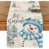 Artoid Mode Xmas Trees Let It Snow Blue Snowman Christmas Table Runner, Seasonal Winter Holiday Kitchen Dining Table Decoration for Home Party Decor 13×72 Inch(Blue)