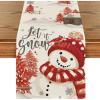 Artoid Mode Xmas Trees Let It Snow Blue Snowman Christmas Table Runner, Seasonal Winter Holiday Kitchen Dining Table Decoration for Home Party Decor 13×72 Inch(Red)