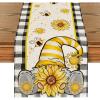 Artoid Mode Yellow Buffalo Plaid Sunflower Gnome Bee Summer Table Runner, Spring Kitchen Dining Table Decoration for Home Party Decor 13×72 Inch(Black)