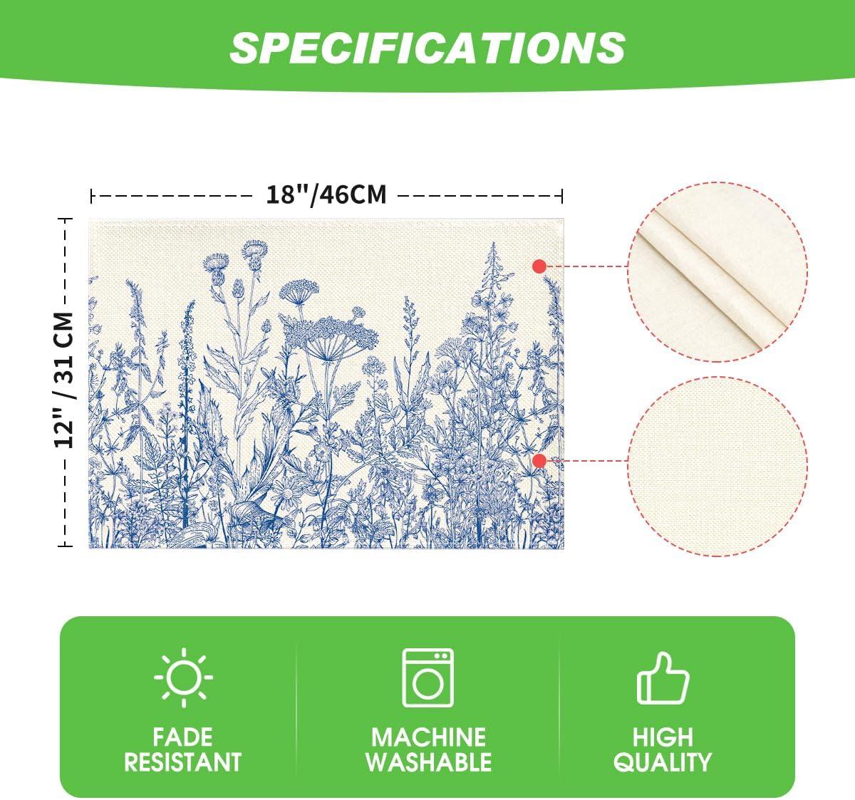 imageArtoid Mode Antique Herbs Wild Flowers Spring Placemats Set of 4 14 Inch Summer Round Table Mats for Dining DecorationBule