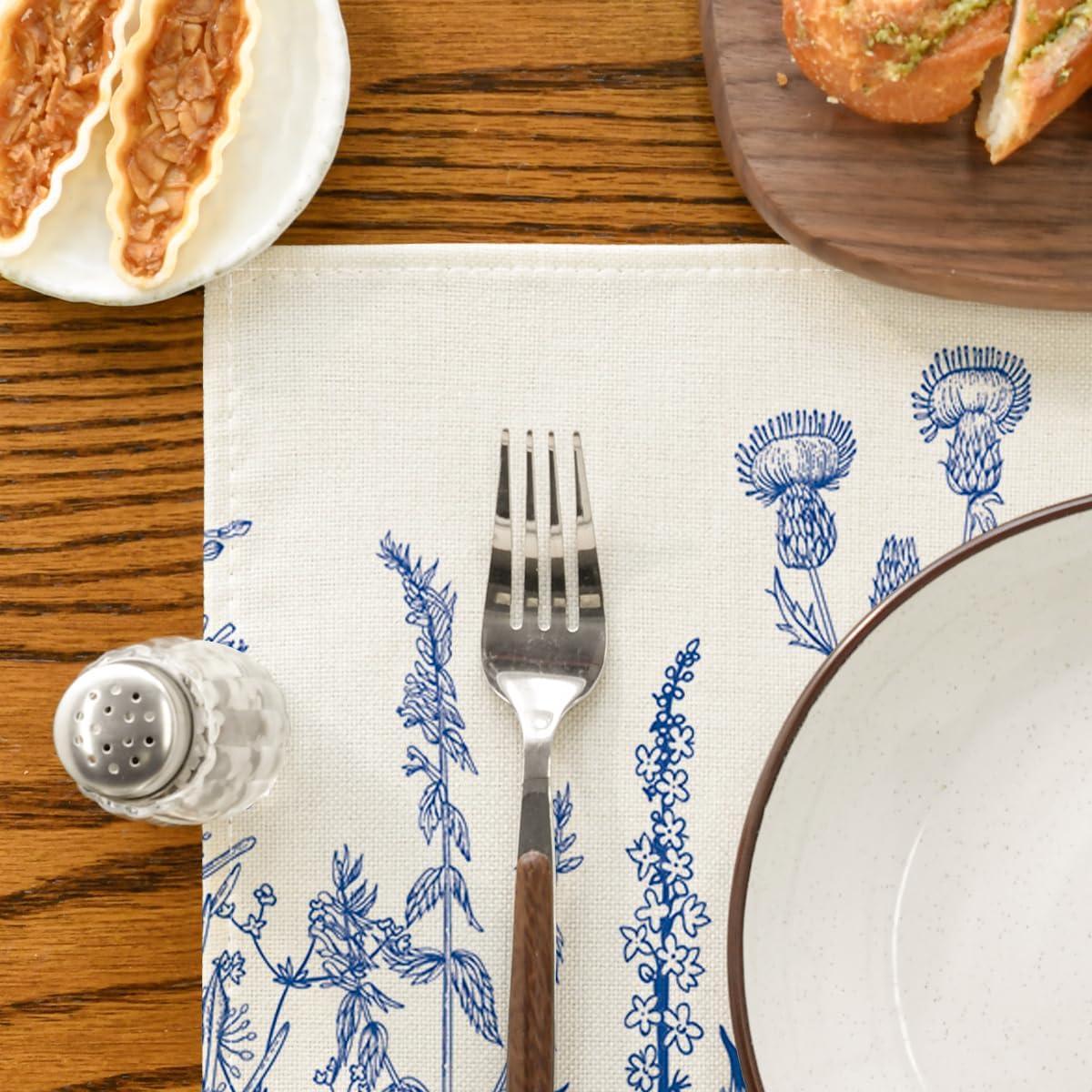 imageArtoid Mode Antique Herbs Wild Flowers Spring Placemats Set of 4 14 Inch Summer Round Table Mats for Dining DecorationBule