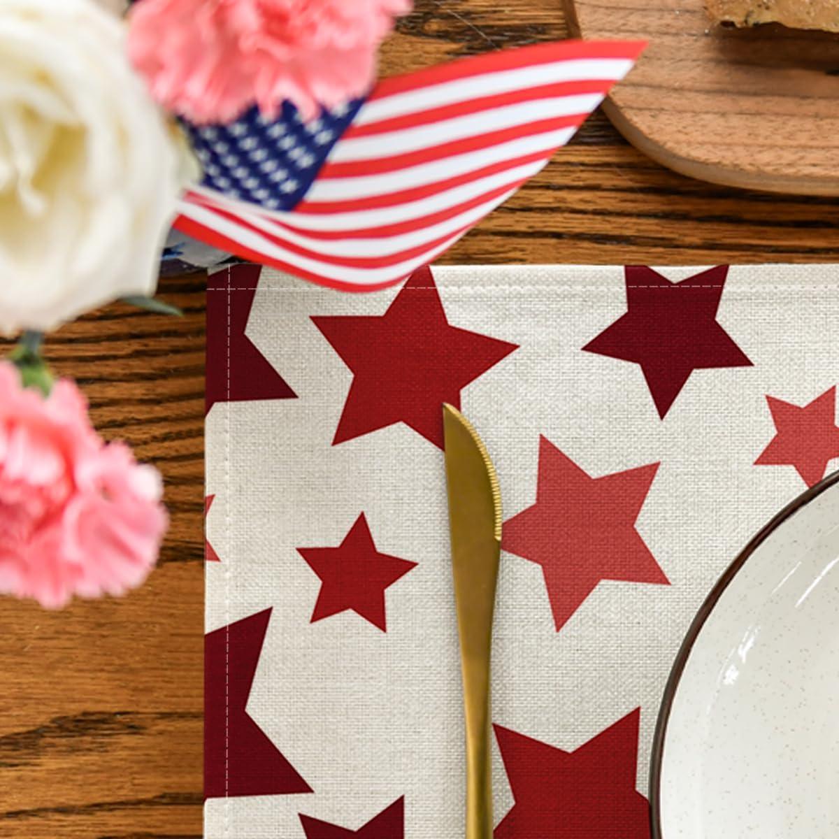 imageArtoid Mode Beige Stars Patriotic 4th of July Placemats Set of 4 12x18 Inch Memorial Day Table Mats for Party Kitchen Dining DecorationBeige