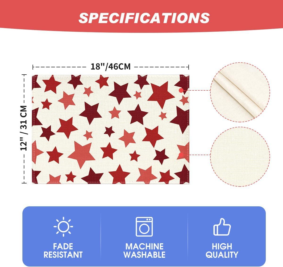 imageArtoid Mode Beige Stars Patriotic 4th of July Placemats Set of 4 12x18 Inch Memorial Day Table Mats for Party Kitchen Dining DecorationBeige