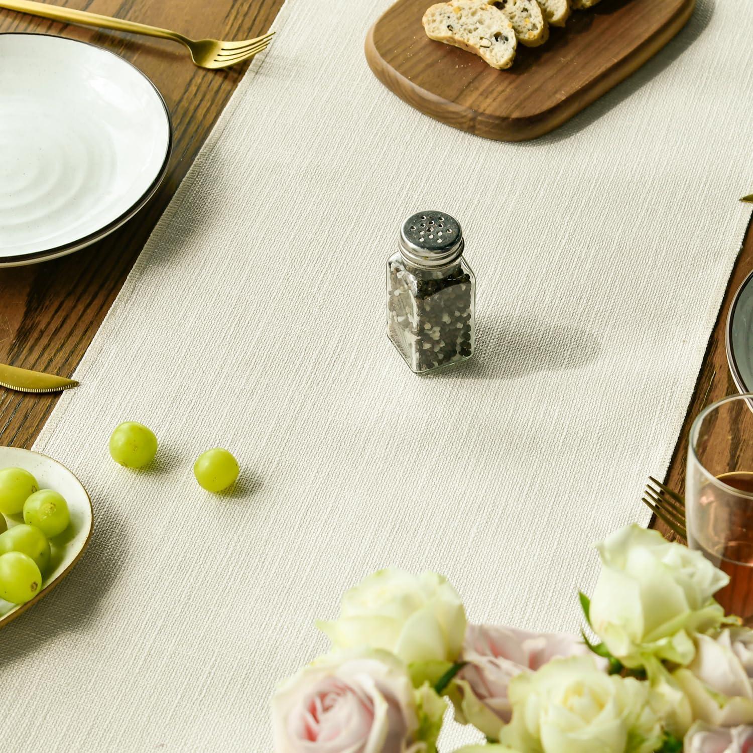 imageArtoid Mode Beige Tassel Table Runner Boho Linen Blend Rustic Farmhouse Style Kitchen Table Decoration Holiday Wedding Party Dinning Decor 13x72 InchBeige