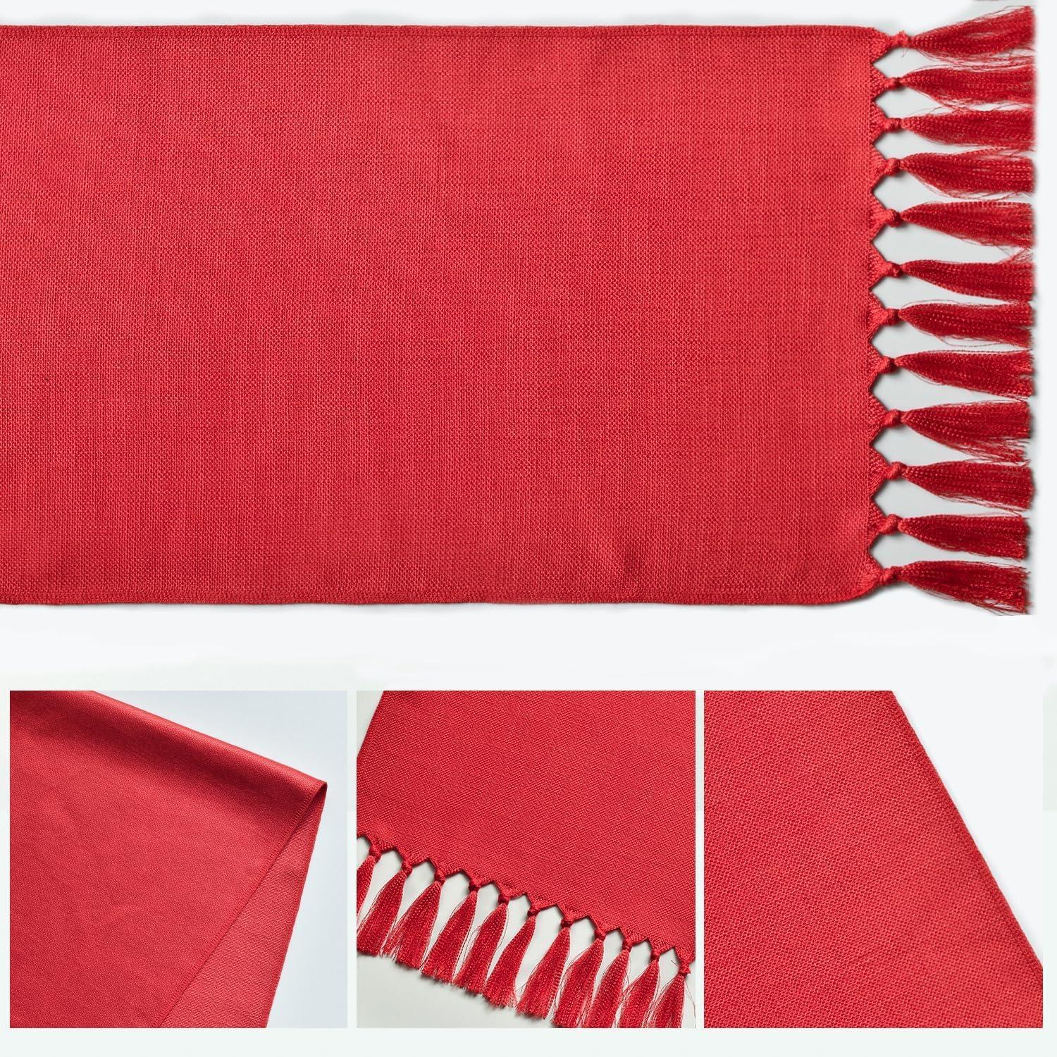 imageArtoid Mode Beige Tassel Table Runner Boho Linen Blend Rustic Farmhouse Style Kitchen Table Decoration Holiday Wedding Party Dinning Decor 13x72 InchRed