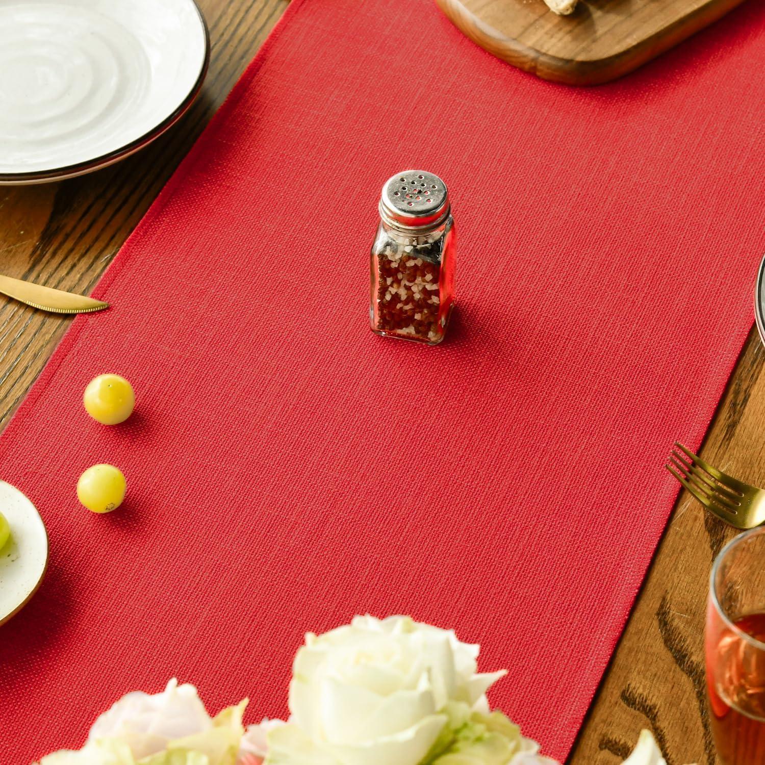 imageArtoid Mode Beige Tassel Table Runner Boho Linen Blend Rustic Farmhouse Style Kitchen Table Decoration Holiday Wedding Party Dinning Decor 13x72 InchRed