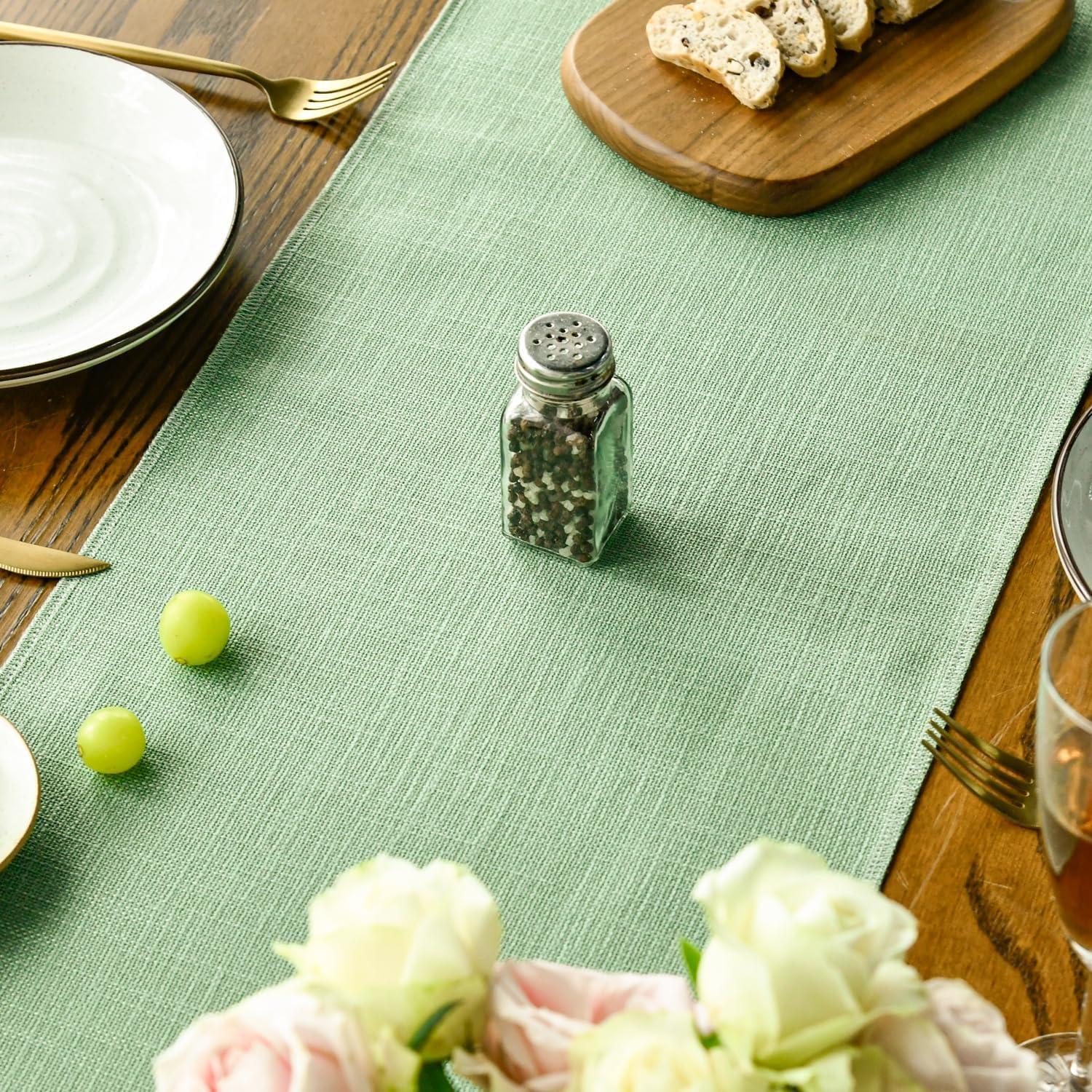 imageArtoid Mode Beige Tassel Table Runner Boho Linen Blend Rustic Farmhouse Style Kitchen Table Decoration Holiday Wedding Party Dinning Decor 13x72 InchSage Green