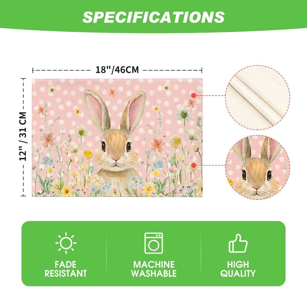 imageArtoid Mode Blue Bunny Polka Dot Easter Placemats Set of 4 14 Inch Round Seasonal Spring Holiday Table Mats for Party Kitchen Dining DecorationPink