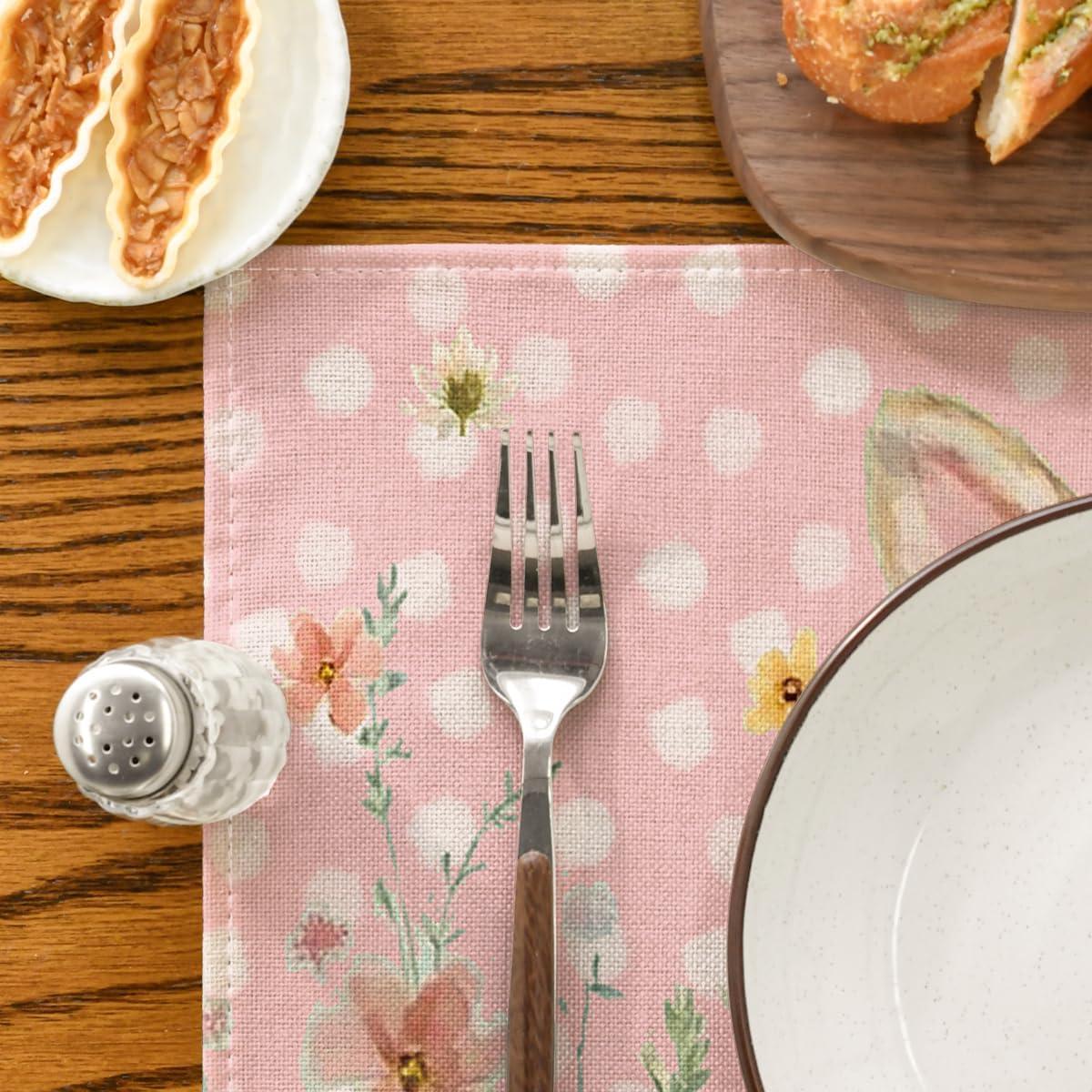 imageArtoid Mode Blue Bunny Polka Dot Easter Placemats Set of 4 14 Inch Round Seasonal Spring Holiday Table Mats for Party Kitchen Dining DecorationPink