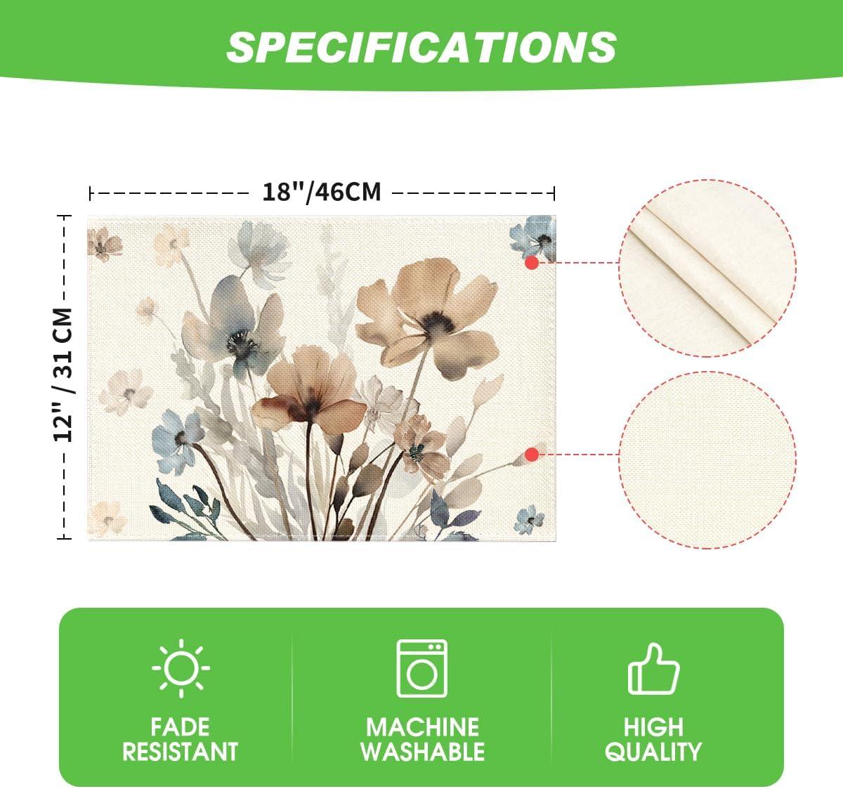 imageArtoid Mode Brown Poppy Floral Leaves Round Placemats Set of 415 Inch Seasonal Summer Table Mats for Party Kitchen Dining DecorationBeigeBrown