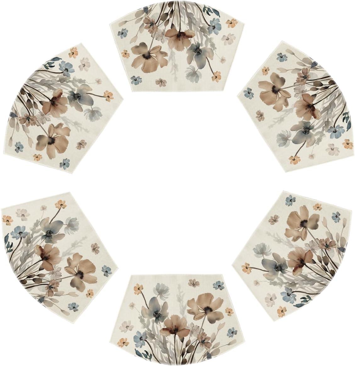 imageArtoid Mode Brown Poppy Floral Leaves Round Placemats Set of 415 Inch Seasonal Summer Table Mats for Party Kitchen Dining DecorationBeigeBrown