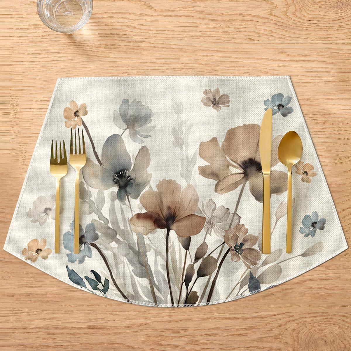 imageArtoid Mode Brown Poppy Floral Leaves Round Placemats Set of 415 Inch Seasonal Summer Table Mats for Party Kitchen Dining DecorationBeigeBrown