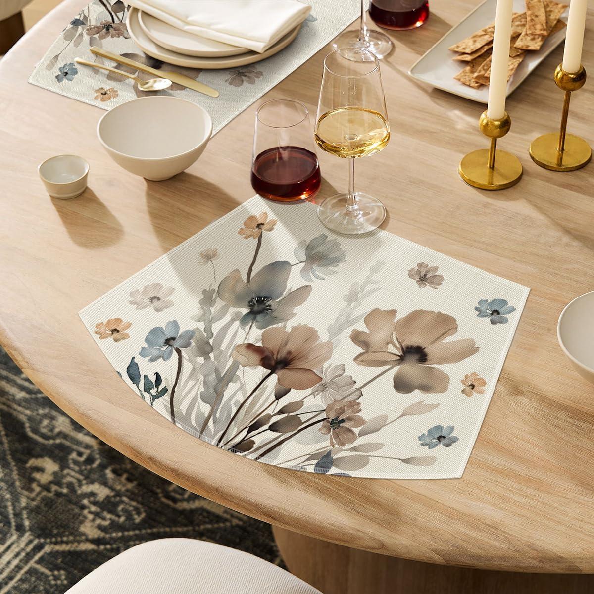 imageArtoid Mode Brown Poppy Floral Leaves Round Placemats Set of 415 Inch Seasonal Summer Table Mats for Party Kitchen Dining DecorationBeigeBrown
