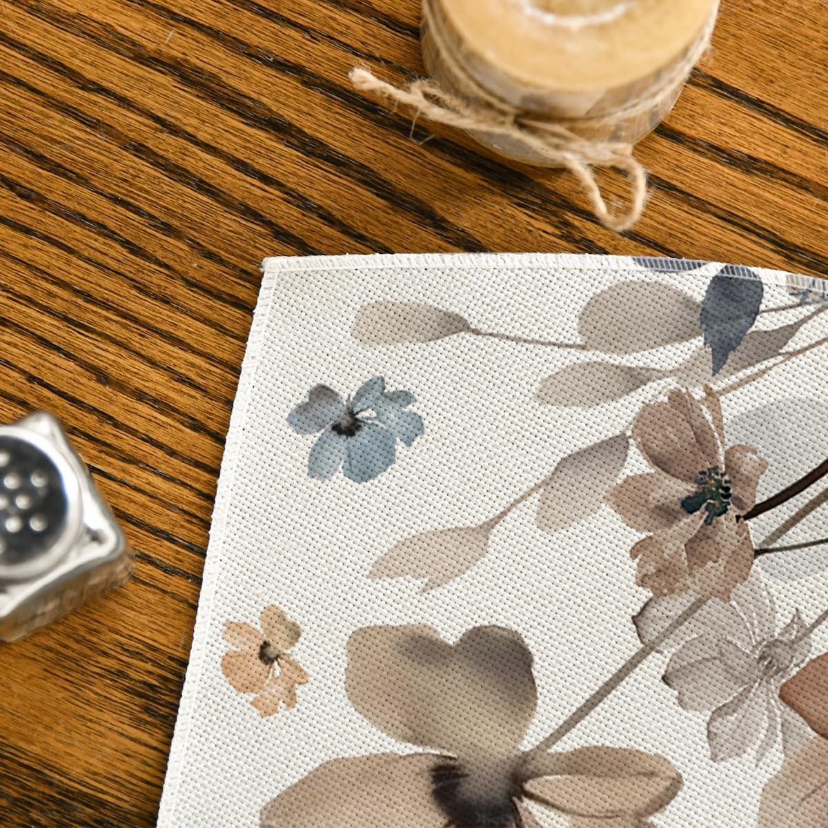 imageArtoid Mode Brown Poppy Floral Leaves Round Placemats Set of 415 Inch Seasonal Summer Table Mats for Party Kitchen Dining DecorationBeigeBrown