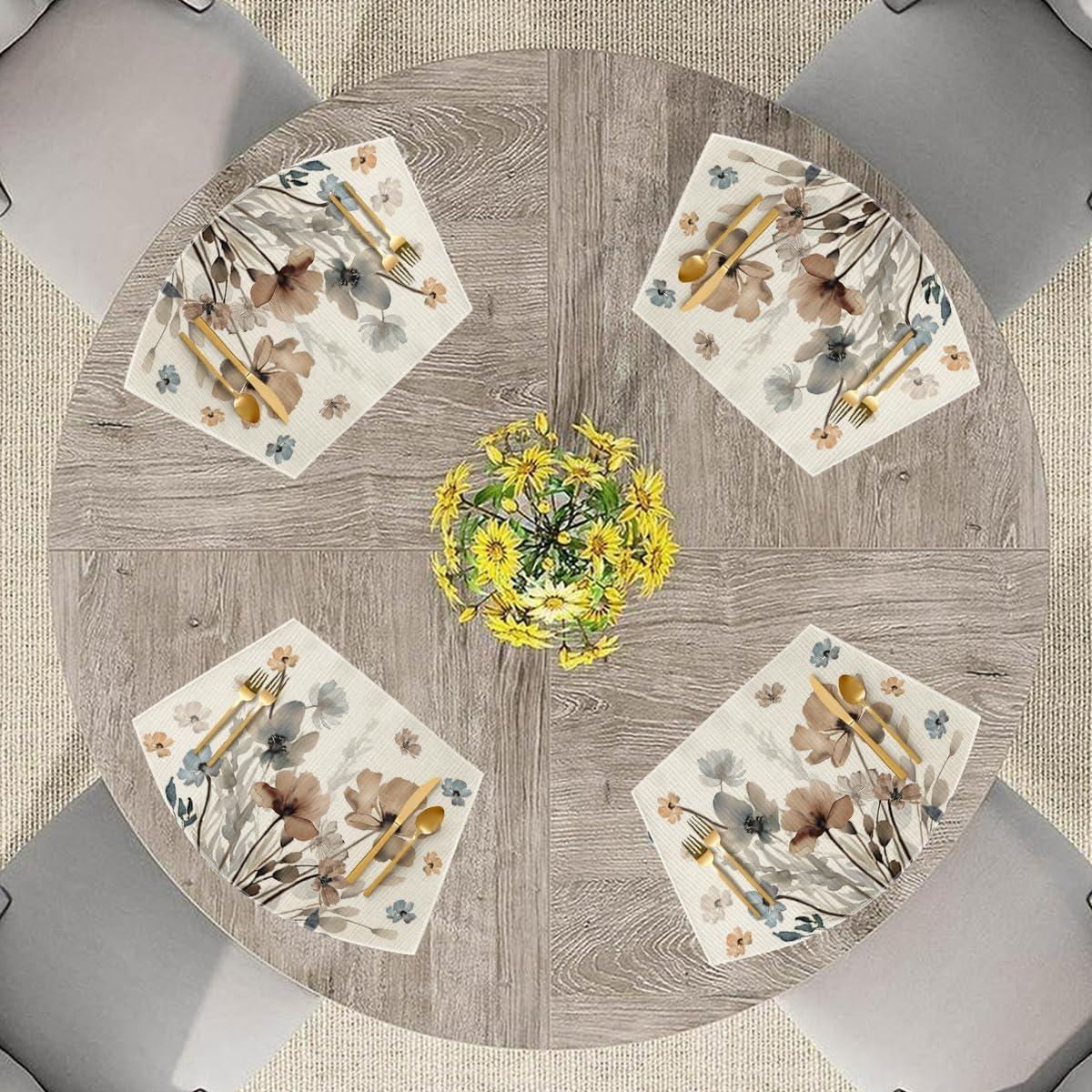 imageArtoid Mode Brown Poppy Floral Leaves Round Placemats Set of 415 Inch Seasonal Summer Table Mats for Party Kitchen Dining DecorationBeigeBrown
