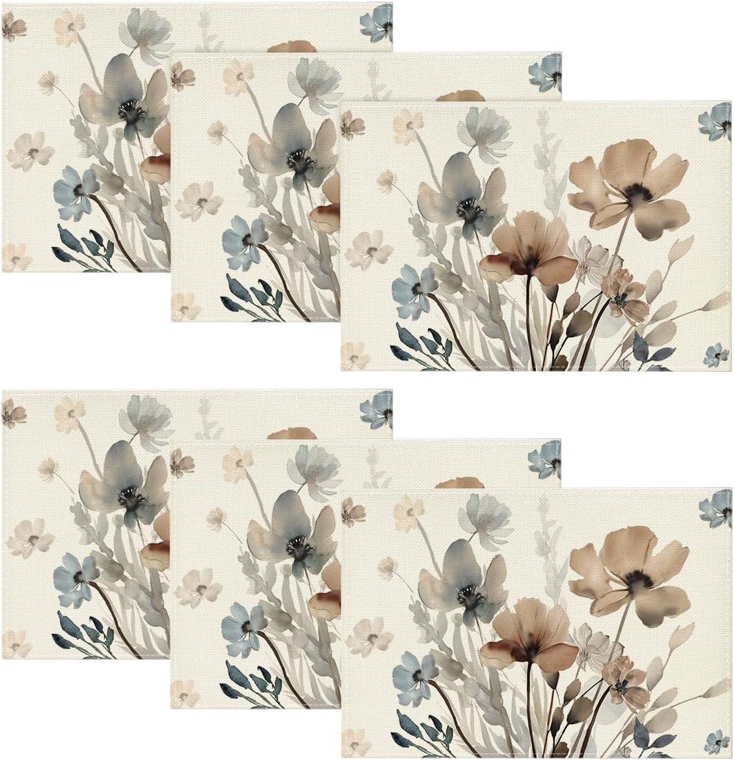 imageArtoid Mode Brown Poppy Floral Leaves Round Placemats Set of 415 Inch Seasonal Summer Table Mats for Party Kitchen Dining DecorationBeigeBrown