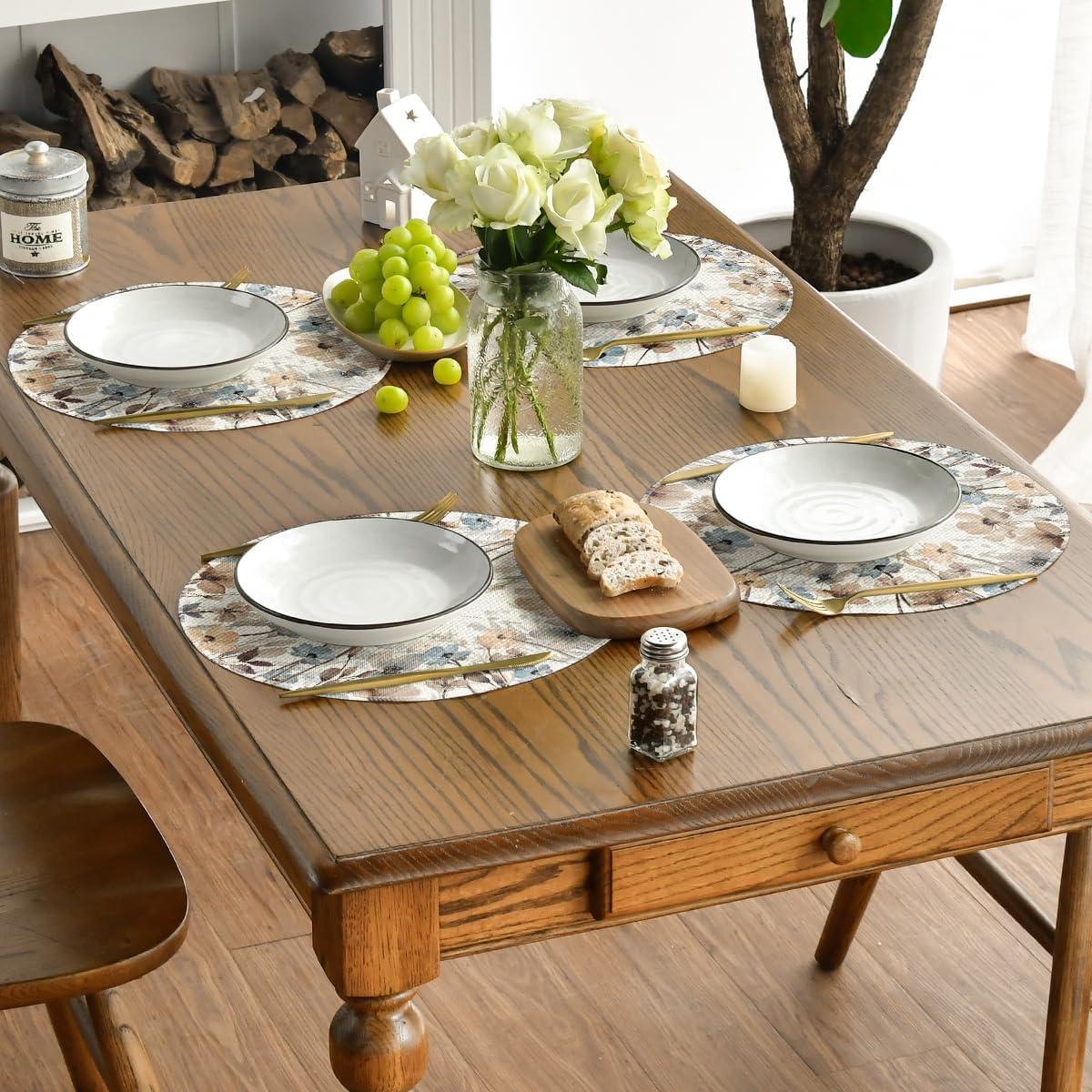 imageArtoid Mode Brown Poppy Floral Leaves Round Placemats Set of 415 Inch Seasonal Summer Table Mats for Party Kitchen Dining DecorationBeigeBrown