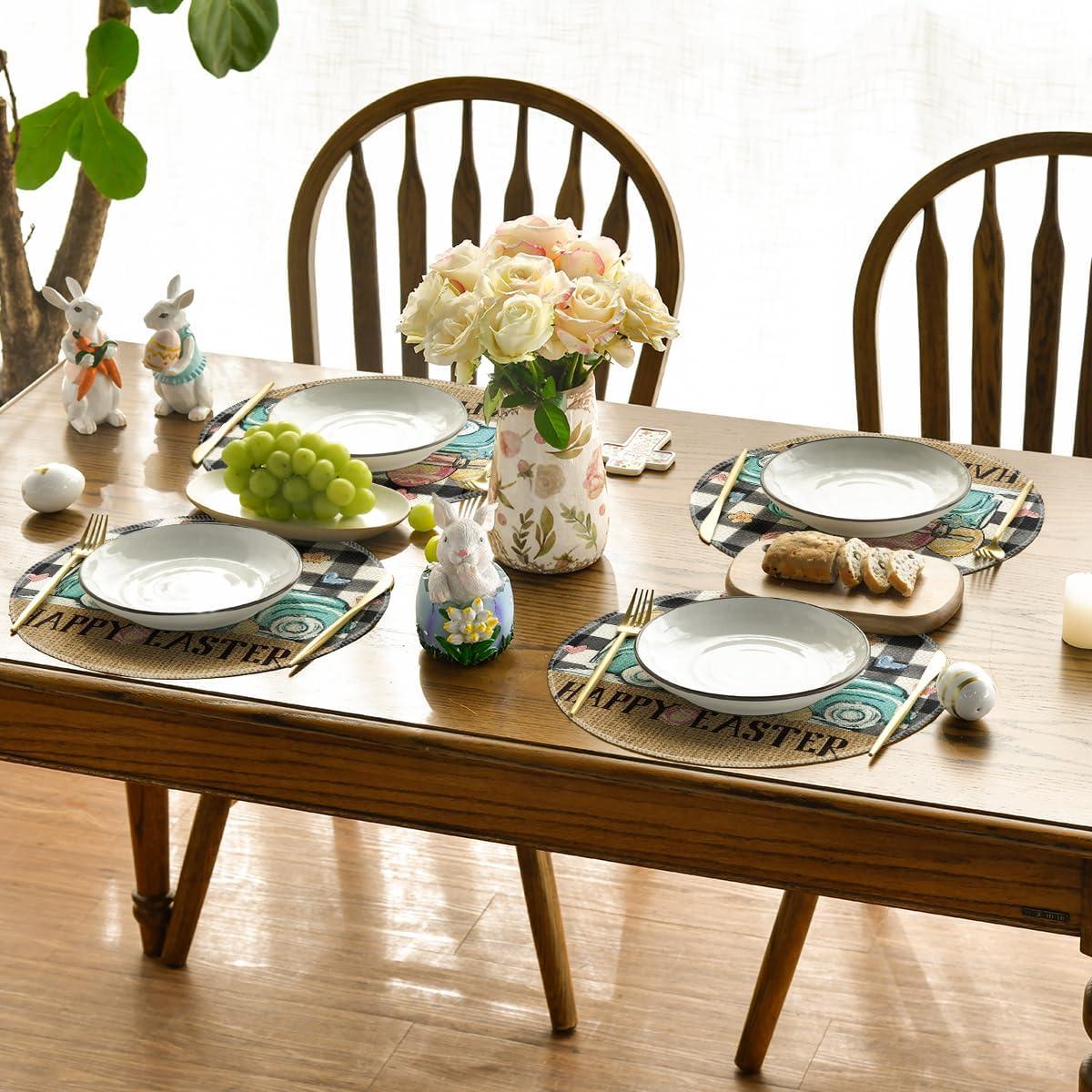 imageArtoid Mode Buffalo Plaid Carrot Egg Truck Daisy Happy Easter Placemats Set of 4 12x18 Inch Seasonal Table Mats for Party Kitchen Dining DecorationBlack